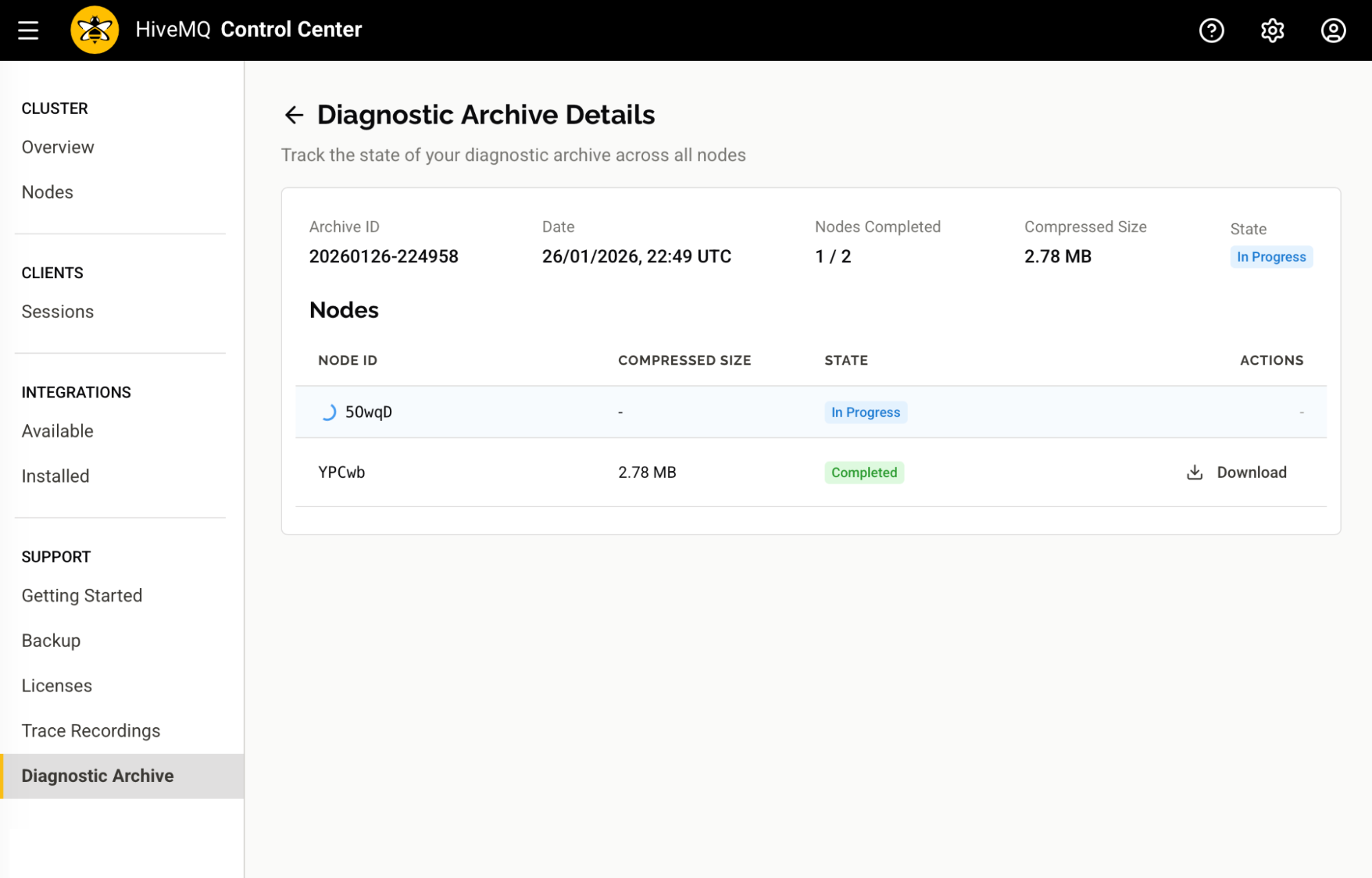 Diagnostic Archive Details with Mixed Status