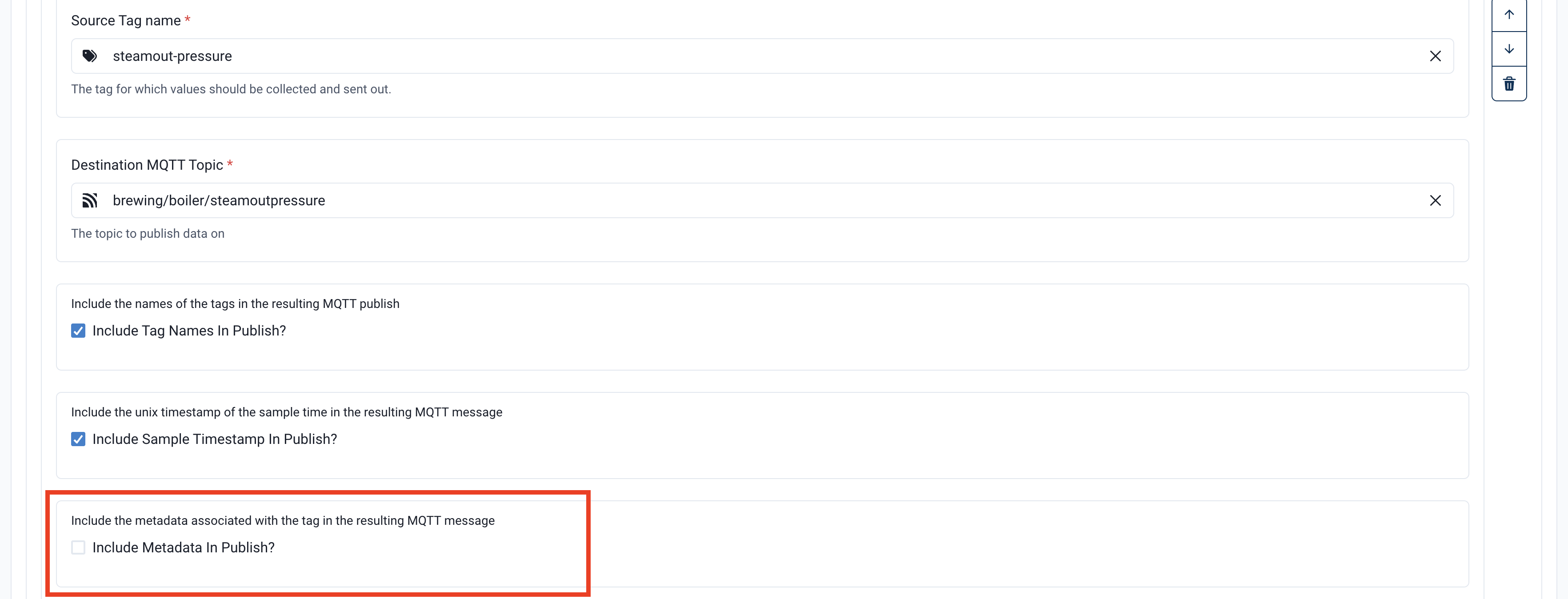Enable metadata for a northbound mapping
