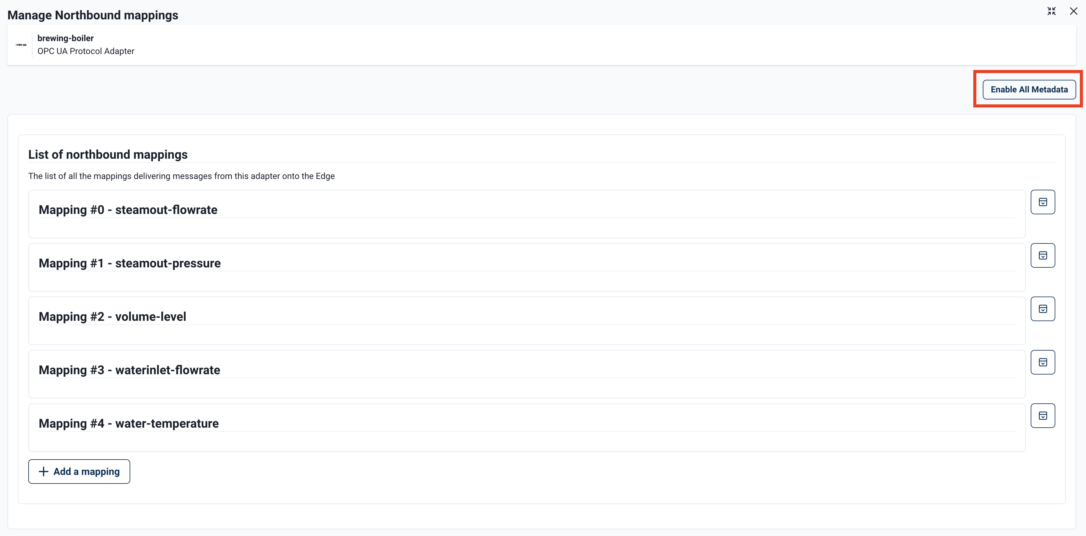 Button for enabling metadata for all northbound mappings